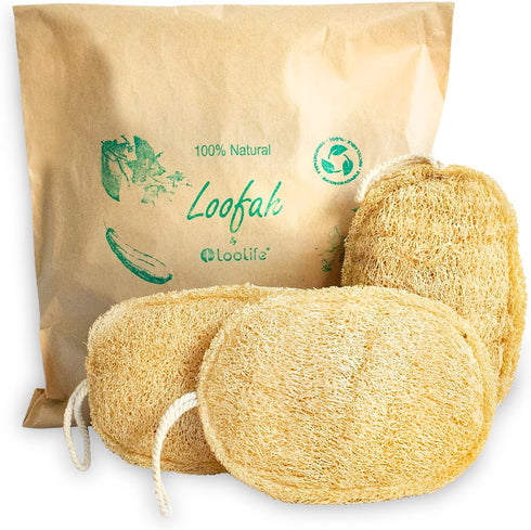 Natural Loofah Exfoliating Sponge, 3 Pack Organic Body Scrubber for Shower