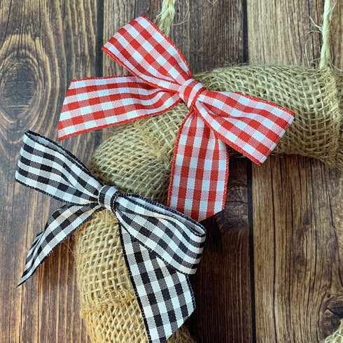 Red White Gingham Pre-Tied Bows - 3" Wide, Set of 12, Buffalo Check Ribbons for 4th of July Decor