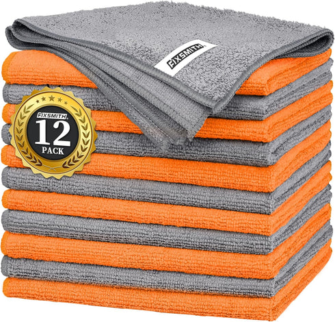 FIXSMITH Microfiber Cleaning Cloth, Pack of 12, Highly Absorbent Rags for Housekeeping, Kitchen, Car