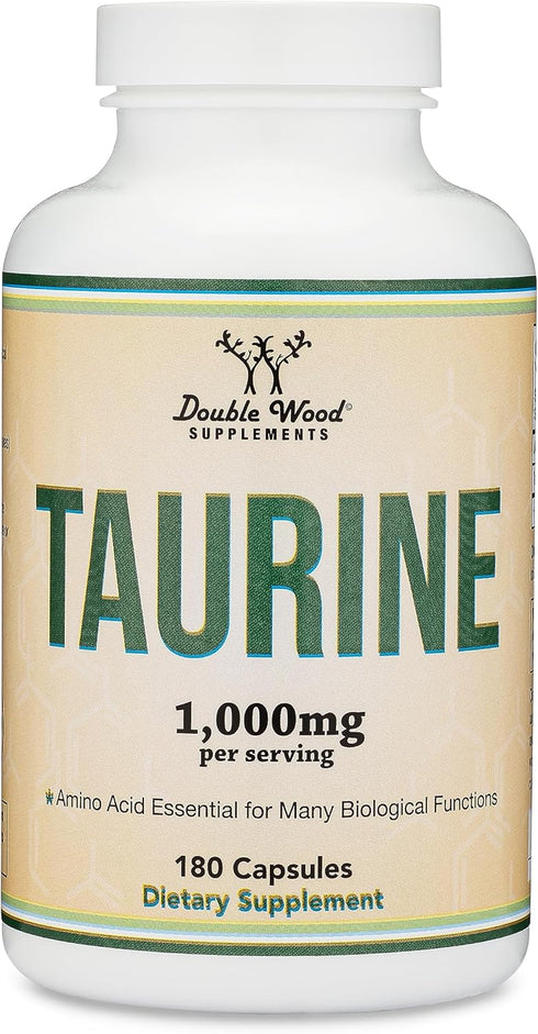 Taurine Supplement 1000 mg - 180 Capsules - Vegan Safe, Gluten Free, Non-GMO by Double Wood