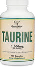 Taurine Supplement 1000 mg - 180 Capsules - Vegan Safe, Gluten Free, Non-GMO by Double Wood