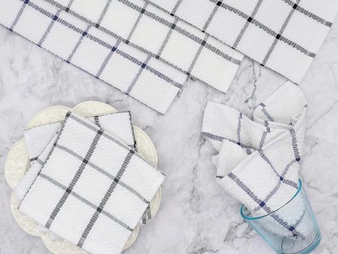 Cotton Dish Towels for Kitchen, Set of 8, Light and Soft Cleaning Rags, 12 Inch x 12 Inch (Blue Plaid)