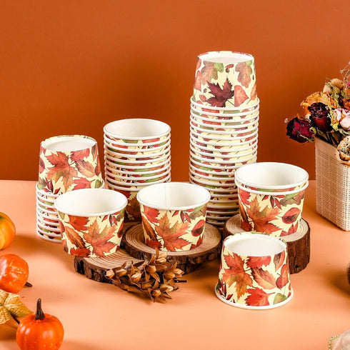 50Pcs Fall Treat Snack Cups, Disposable Ice Cream Cups 9 Oz for Autumn Thanksgiving Dessert Bowls, Party Supplies