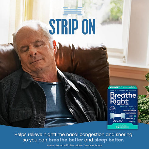 Breathe Right Nasal Strips, Extra Strength, Clear for Sensitive Skin, Drug-Free Snoring Solution & Nasal Congestion