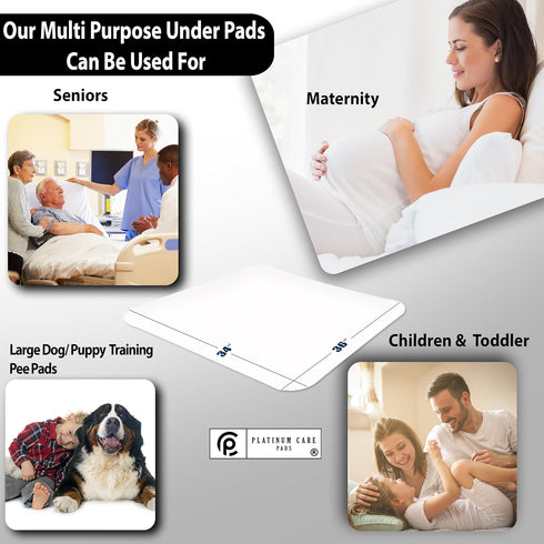 Pack 4 34"X36") Reusable Bed Underpad - Waterproof & Washable - Absorbent Mattress Protector - Incontinence Bed Pads