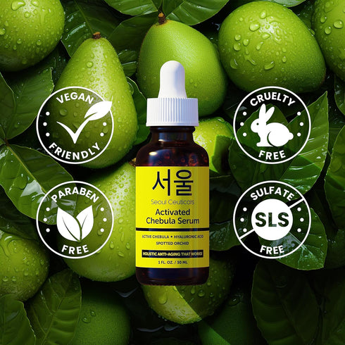 SeoulCeuticals Chebula Active Serum for Face - Korean Skin Care Anti-Aging with Hyaluronic Acid, 1oz