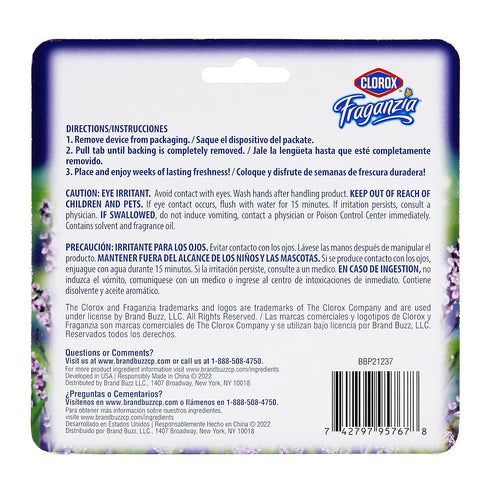 Clorox Fraganzia Small Room Air Freshener, Lavender with Eucalyptus, 2 Units, Peel & Place