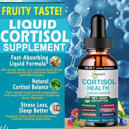 Women,19-in-1 w/Magnesium,L-Theanine,Ashwagandha,Omega-3, Cortisol Supplements for Cortisol Supplement Liquid Drops