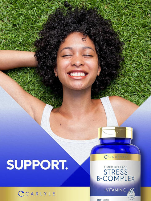 Carlyle Stress B-Complex Vitamin Supplement | 180 Caplets | with Vitamin C | Non-GMO, Gluten Free