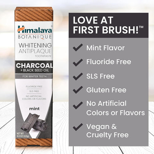 Himalaya Botanique Whitening Antiplaque Toothpaste - Charcoal and Black Seed Oil for Whiter Teeth, 4 oz