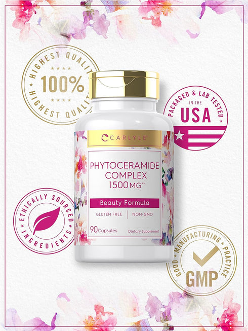 Carlyle Phytoceramide Supplement 1500mg | 90 Capsules | Organic Sweet Potato | Gluten Free, Non-GMO Beauty Formula