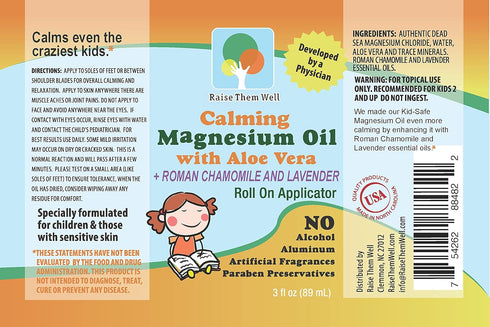 Magnesium Oil Calming Roll-On for Kids with Aloe Vera, Roman Chamomile & Lavender, Natural Relaxation Support, 3 fl oz