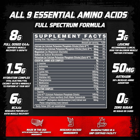 Nutrex Research EAA Hydration | EAAs + BCAAs Powder | 8G Essential Amino Acids + Electrolytes | Apple Pear 30 Servings