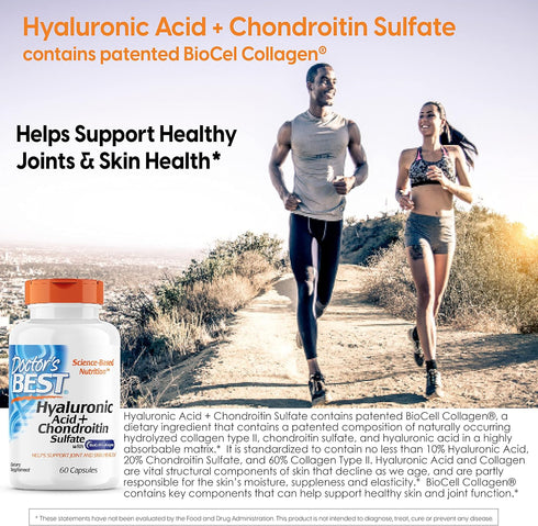 Doctor's Best Hyaluronic Acid 60 Caps, Non-GMO, Gluten Free, Soy Free, Chondroitin Sulfate, Joint Support