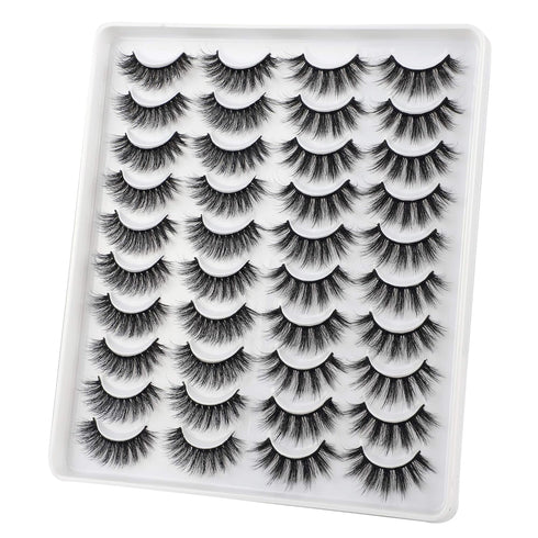 JIMIRE 20 Pairs False Eyelashes, 2 Styles Mixed Fluffy Eyelashes Natural Volume Wispy Faux Mink Lashes Pack