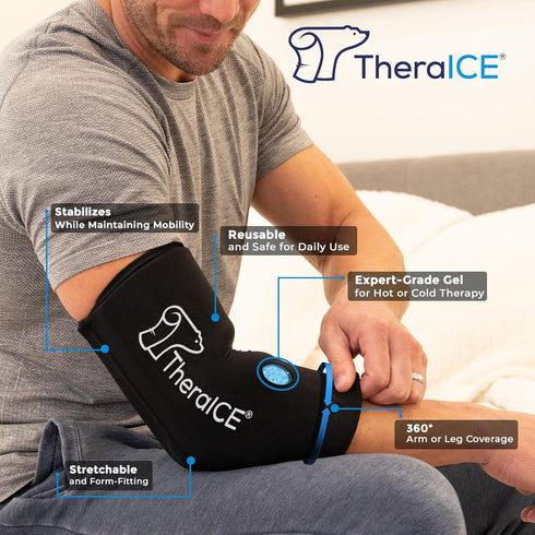 TheraICE Hamstring Ice Pack Compression Sleeve, Reusable Gel Cold Packs for Quad Strain, Pulled Hamstring, XXL