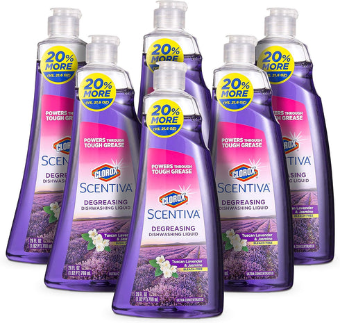 Clorox Scentiva Dish Soap, Tuscan Lavender & Jasmine Scent, 26 oz, Great Smelling Liquid Cuts Through Grease Fast