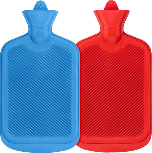 SteadMax Hot Water Bottles, 2 Pack, 2L (68oz) Natural Rubber for Pain Relief Heating Pad