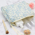 PAZIMIIK Large Cotton Makeup Bag for Women, Quilted Travel Cosmetic Pouch, Girls' Make Up Organizer (Little Flower Blue)