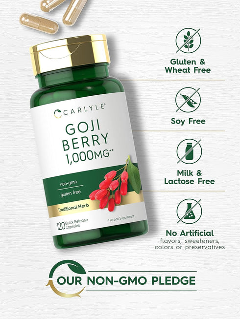 Carlyle Goji Berry 1000mg | 120 Capsules | Non-GMO, Gluten Free | Concentrated Extract from Wolfberry Plant
