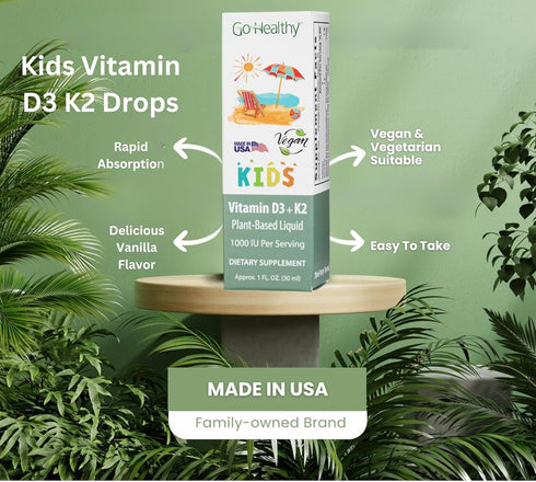 Go Healthy Kids Vitamins D3 K2 (MK-7), Liquid Vegan Drops for Children's Growth & Immune Support, 30 Servings