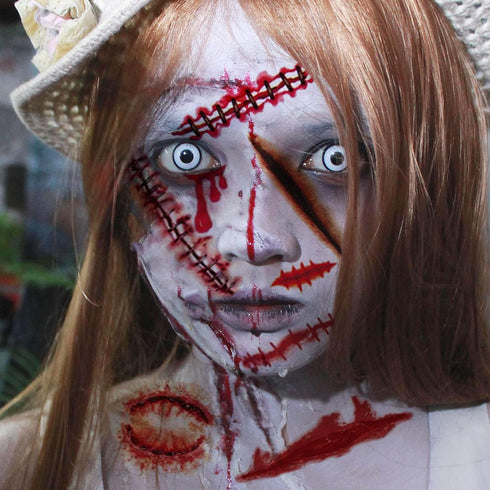 VANTATY 215+ PCS 3D Fake Scars Tattoo Temporary Halloween Makeup Kit, Scary Face Wound Stickers
