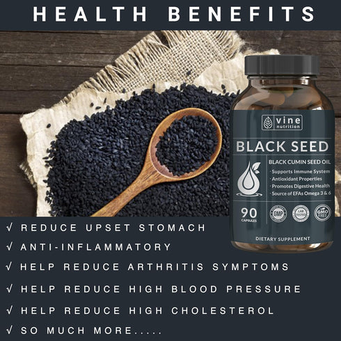 Black Seed Oil Capsules - Nigella Sativa - Cold Pressed Antioxidant Supplement Soft Gels, 500 Milligrams, USA Made