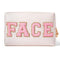Y1tvei Preppy Patch FACE Letter Cosmetic Toiletry Bag, PU Leather Portable Makeup Bag for Women Girls Teen (Shell Gold)
