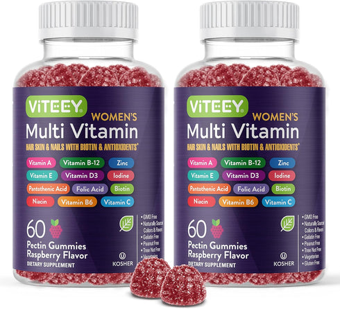 Womens Multivitamin Gummies - Raspberry Flavored, 12 in 1 Essential Daily Vitamins & Minerals for Immune Support,