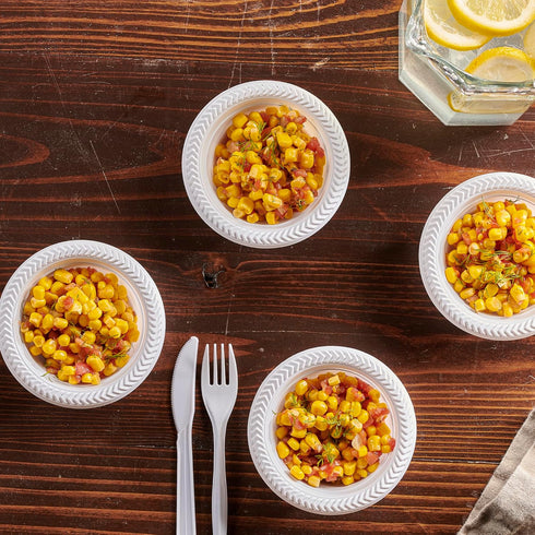 PLASTICPRO 100 PCS White Plastic Bowls - 5 oz Premium Quality Disposable Dishes for Parties