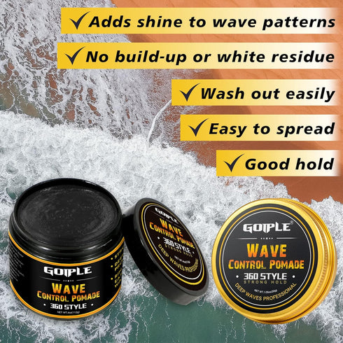 Natural Wave Pomade for Men, Strong Hold 360 Wave Training Hair Cream, Moisture and Control with Travel Size