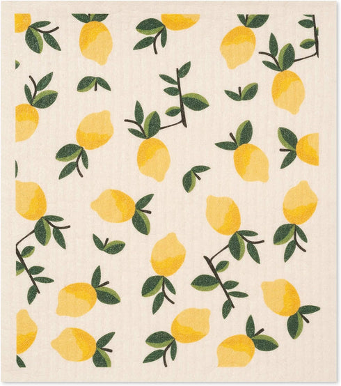 3 Pack Swedish Dishcloths Yellow Lemons Print, Reusable Kitchen Cleaning Cloths, Machine Washable, 7.87”x6.88”