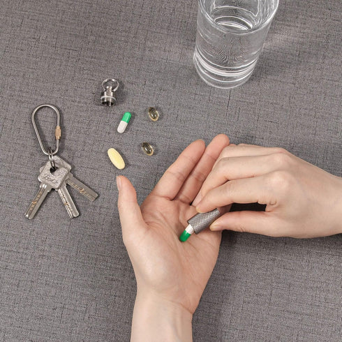 Titanium Waterproof Keychain Pill Holder Container, Portable Mini Size Pill Box Case for Outdoor Travel (2 Pack)