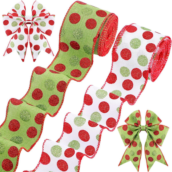 Yinder 2 Rolls 20 Yards Christmas Ribbon, Red and Green Glitter Ribbon, 2.5 Inch for Wreaths, Present Box Wrapping