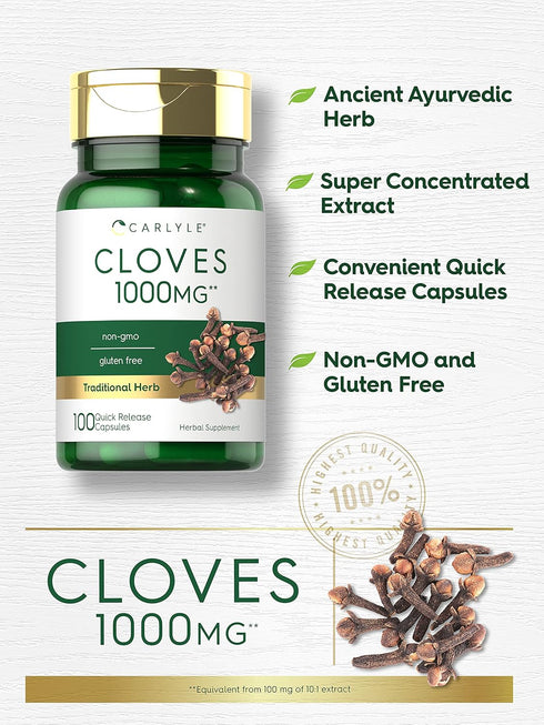 Carlyle Cloves Supplement | 1000mg | 100 Capsules - Non-GMO, Gluten Free