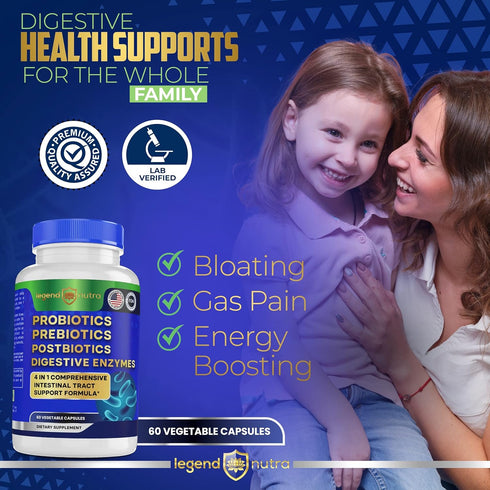 Probiotics Prebiotics Postbiotics Digestive Enzymes, 4 in 1 Formula, 60 Count