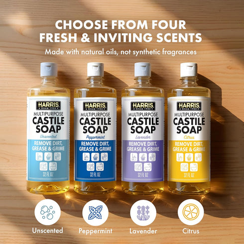 HARRIS 32 Oz Multi-Purpose Pure Liquid Castile Soap for Home Cleaning, Multi-Purpose Cleaner, For Dish Soap, Laundry