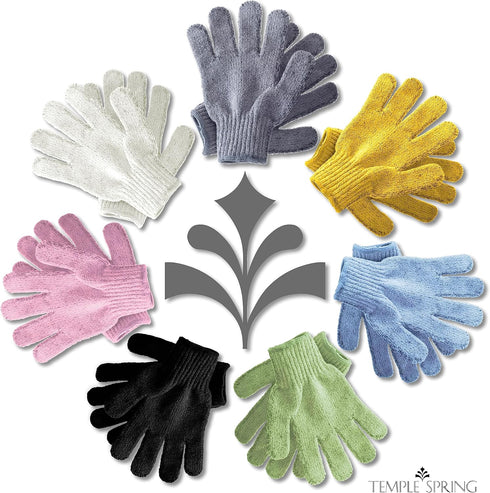 Temple Spring Exfoliating Gloves - Rayon Bamboo Bath Gloves for Shower, Pink, Dead Skin Remover