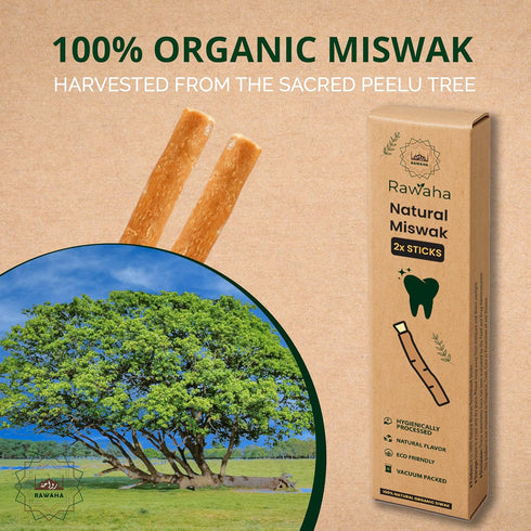 Rawaha 2 Pack 2 Pcs Miswak Sticks - Vacuum Sealed Natural Chewing Miswak Sticks for Teeth - Natural Flavored Toothbrush