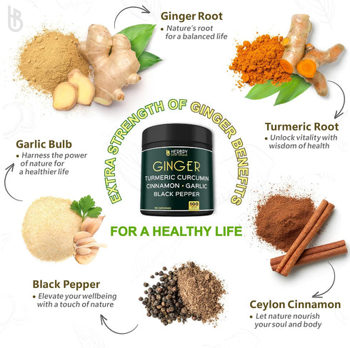 5in1 Ginger Supplement 7550mg - 100 Vegan Capsules for Digestion, Immune & Heart Health