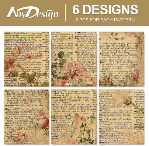 AnyDesign 12 Sheet Vintage Floral Wrapping Paper | 19.7 x 27.6 Inch | Retro Newspaper Kraft Gift Wrap Bulk