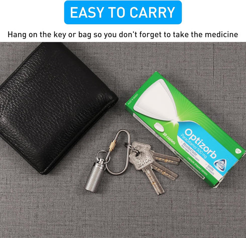 Titanium Waterproof Keychain Pill Holder Container, Portable Mini Size Pill Box Case for Outdoor Travel (2 Pack)