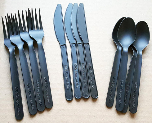 Compostable Heavyweight Disposable Forks, Knives & Spoons Set - 50ct each of Eco Friendly Compostable Forks, Knives & Spoons made from cornstarch by Good As Gold