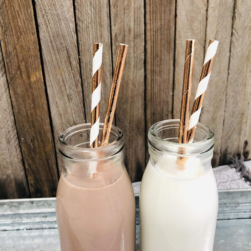 Rose Gold Solid and Stripe Foil Paper Straws, 7.75 Inches, 50 Pack by Outside the Box Papers