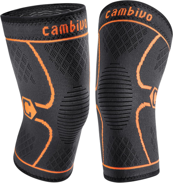 CAMBIVO Knee Compression Sleeve - 2 Pack Knee Brace for Men and Women, Large, Orange for Sports
