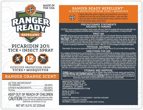 Ranger Ready Picaridin Insect Repellent, Ranger Orange Scent - DEET-Free Tick and Mosquito Bug Spray (8 Oz.)