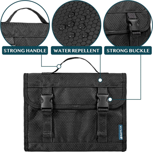 PAVILIA Travel Hanging Toiletry Bag for Women Men, Large Capacity Waterproof Cosmetic Storage Organizer Case, Black