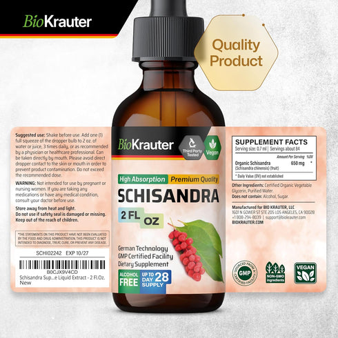 Organic Schisandra Tincture - Natural Adaptogen for Mood Support - Alcohol and Sugar Free Schisandra Berry Liquid