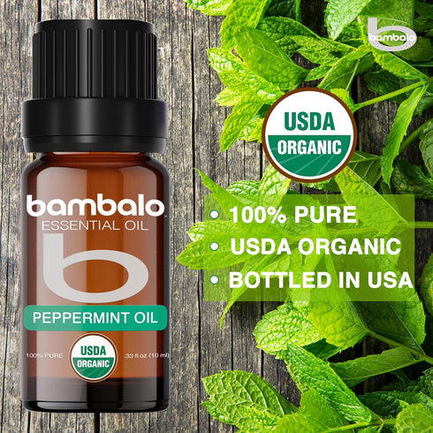 Organic Peppermint Essential Oil, 100% Pure USDA Certified, Therapeutic Grade for Aromatherapy Diffuser, 10ml