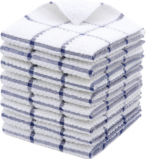 Cotton Dish Towels for Kitchen, Set of 8, Light and Soft Cleaning Rags, 12 Inch x 12 Inch (Blue Plaid)